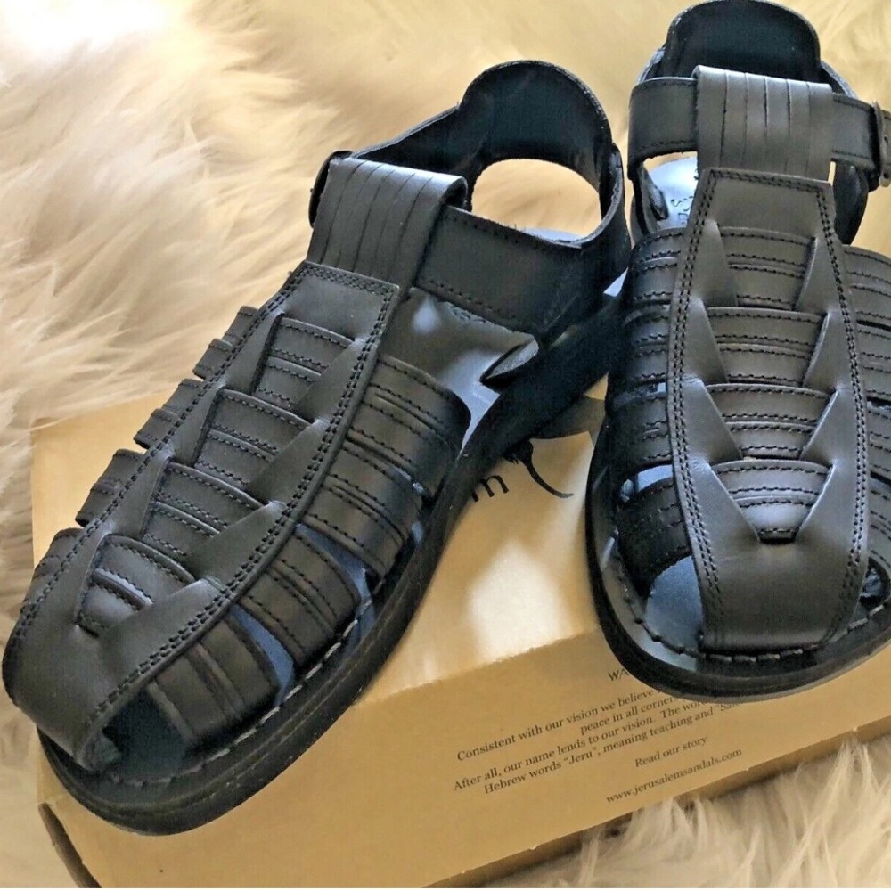Leather Fisherman Sandals by Jerusalem Mens 40/ US. 7 Blk